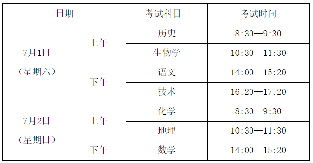 2023年7月浙江绍兴普通高中学业水平考试时间：7月1日至7月2日