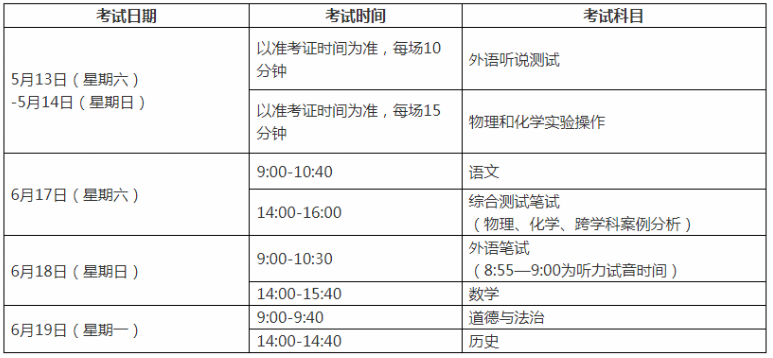 上海嘉定中考时间2023年具体时间：6月17日-6月19日