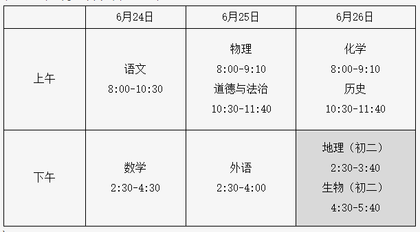 北京延庆中考时间2023年具体时间表（6月24日-26日）