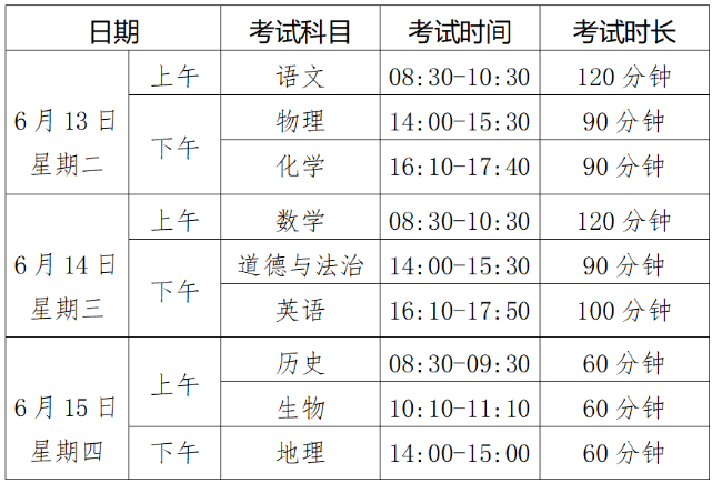 山东烟台中考时间2023年具体时间：6月13日至15日