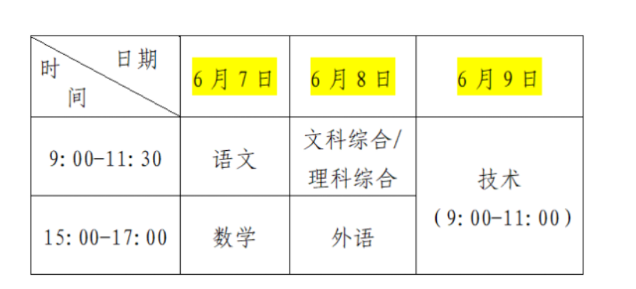 江西宜春高考时间2023年时间表及科目安排：6月7日-9日