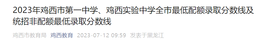 2023年黑龙江鸡西第一中学、鸡西实验中学中考分数线已公布