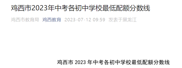 2023年黑龙江鸡西市中考各初中学校最低配额分数线