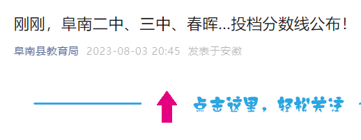 2023年安徽省阜阳市辖县普通高中招生市级示范、一般高中投档分数线公布