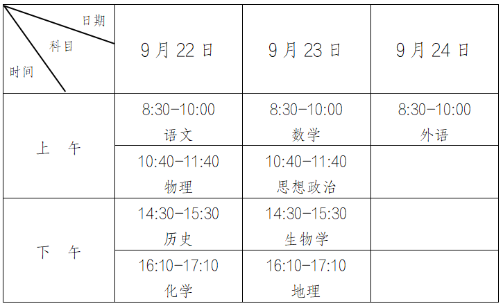 安徽蚌埠2023年9月普通高中学业水平合格性考试时间安排