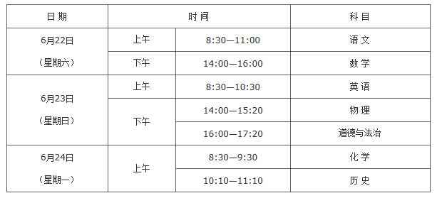 陕西汉中中考时间2024年时间表：6月22日至24日