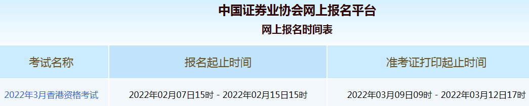 2022年中国香港证券从业资格考试准考证打印