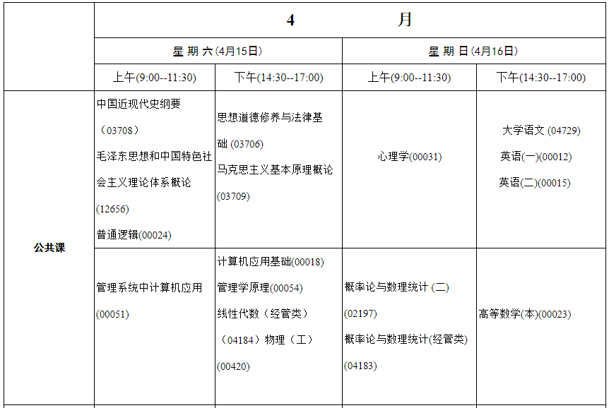 内蒙古兴安2023年4月自考时间：4月15日-16日