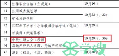 2022年太原注册安全工程师考试时间