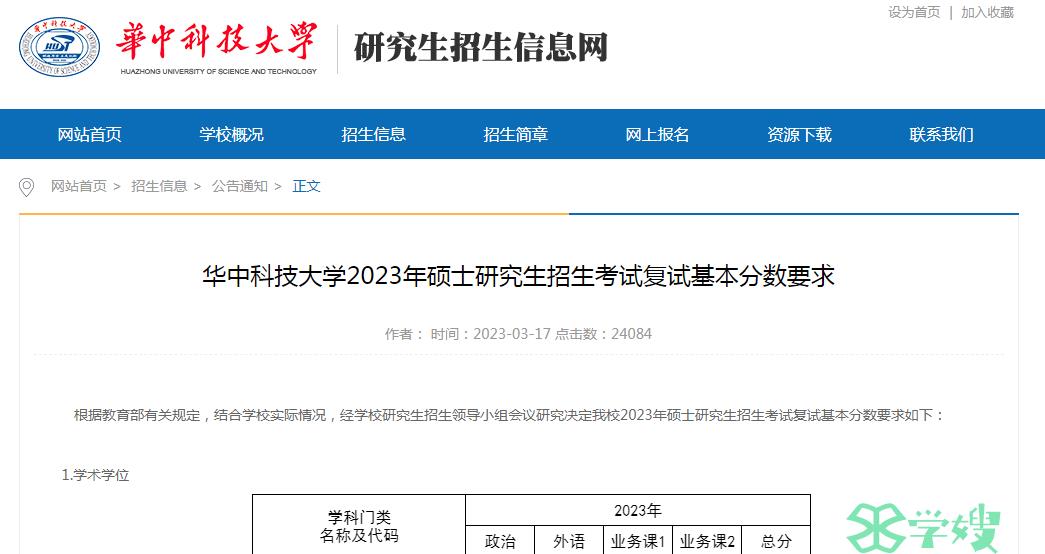 350分！2023年华中科技大学金融专硕考研复试分数线已公布