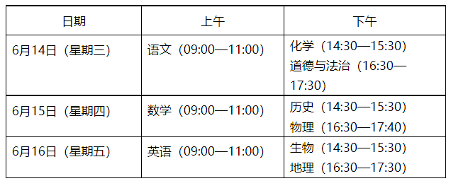 山东菏泽中考时间2023年时间表：6月14日-16日 附各科目满分分数分值