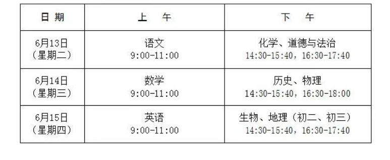 山东德州中考时间2023年时间表：6月13日-15日 附各科目分值满分