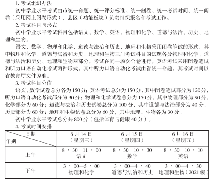 江苏连云港中考时间2023年时间表：6月14日-16日 总分800分 附各科目分值