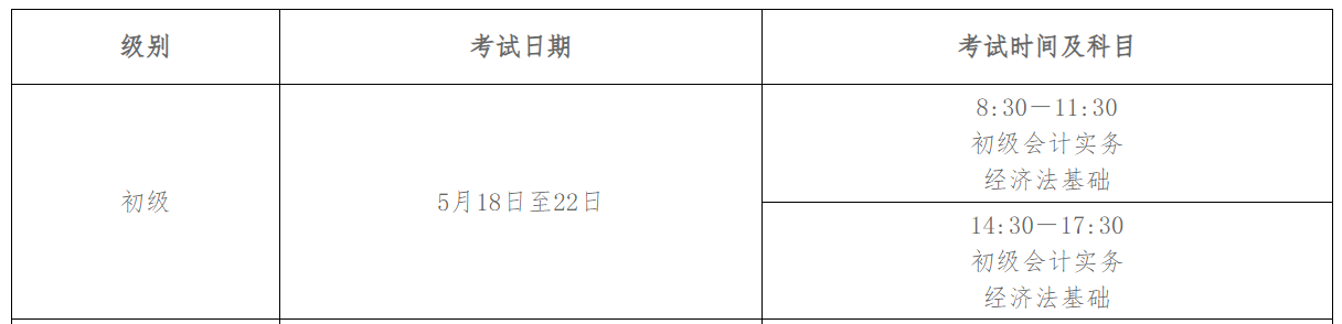 2024年甘肃临夏初级会计职称考试时间及科目：5月18日至22日