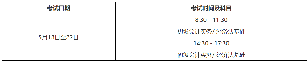 2024年浙江台州初级会计职称考试时间及科目：5月18日至22日