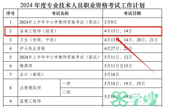 2024年山西省咨询工程师考试时间为4月13日、14日