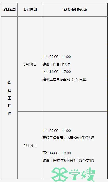 2024年吉林监理工程师考试时间：5月18日-19日