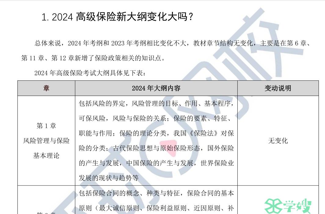 2024年高级经济师保险专业新大纲变动解读