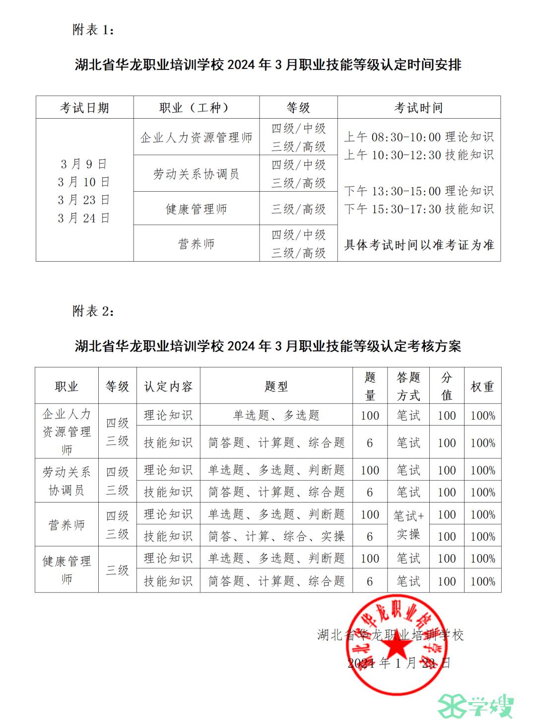 2024年3月湖北省人力资源管理师考试时间：3月23-24日