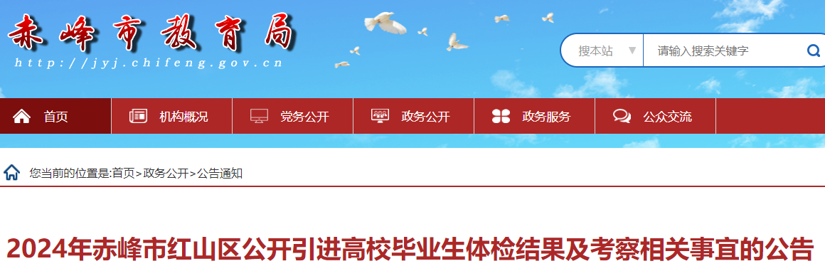 2024年内蒙古赤峰市红山区公开引进高校毕业生体检结果及考察的公告