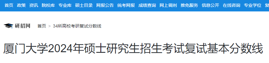 福建厦门大学2024年硕士研究生招生考试复试分数线