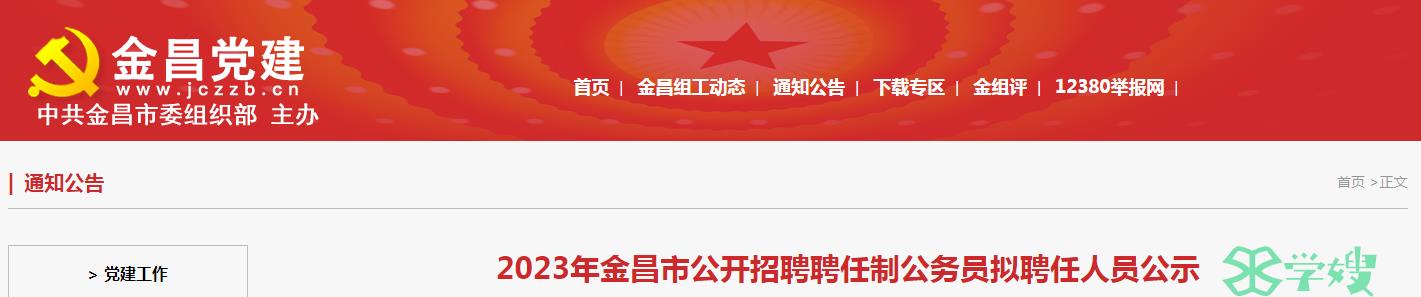 2023年甘肃省金昌市公开招聘聘任制公务员拟聘任人员名单已公布