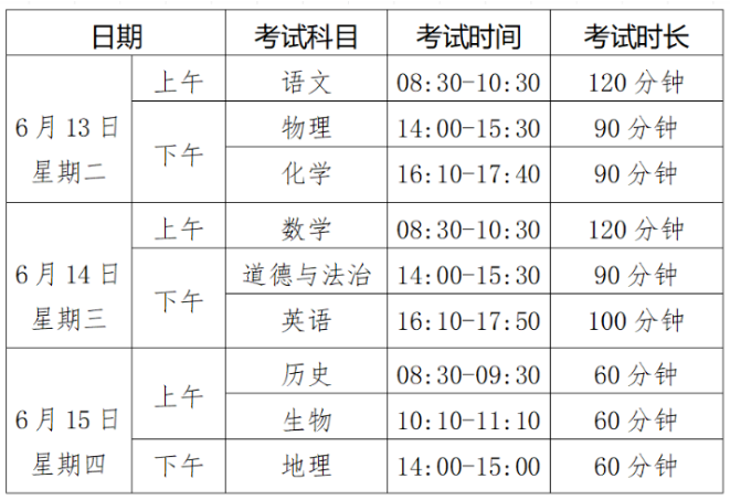 山东烟台中考时间2024年具体时间：6月13日至15日