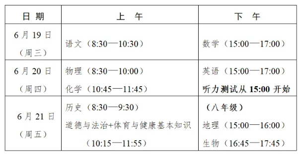 2024年福建泉州中考时间及科目（6月19日-21日）