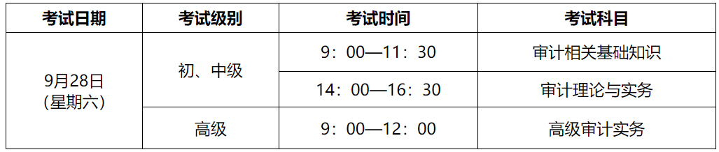 2024年安徽审计师考试时间安排