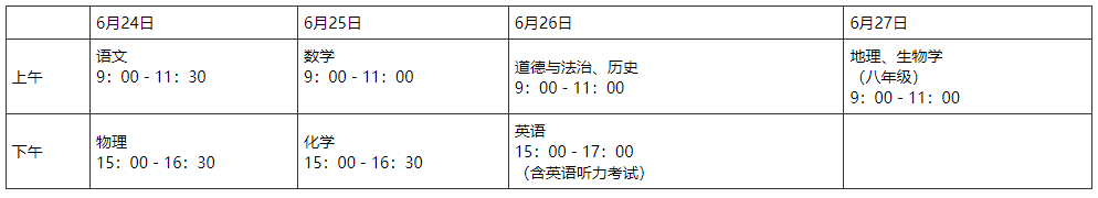 2024年广西桂林市中考时间安排表（6月24日-27日）