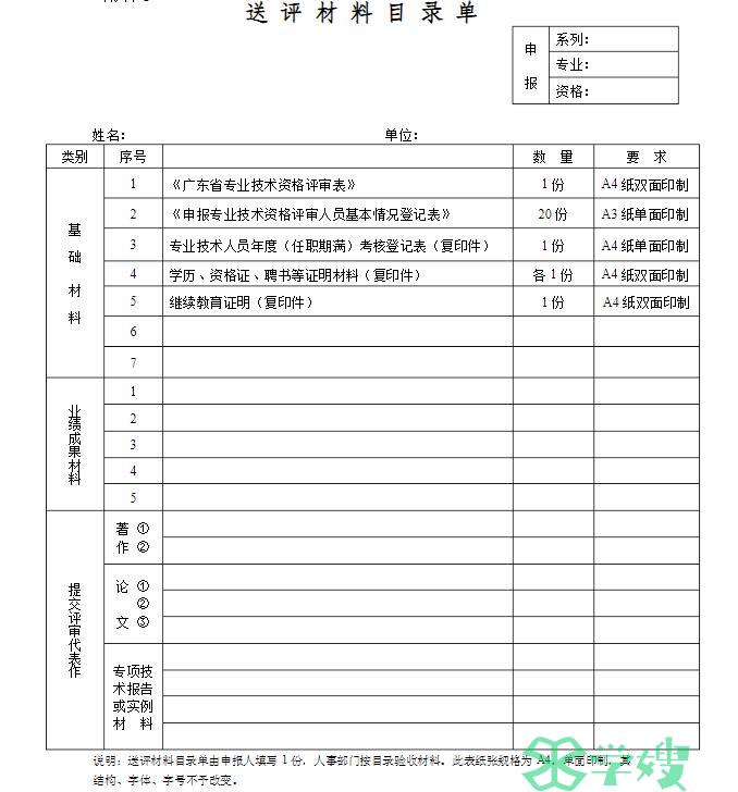 建筑工程师初级选评材料目录单怎么填 助理建筑工程师初级选评材料目录单样式